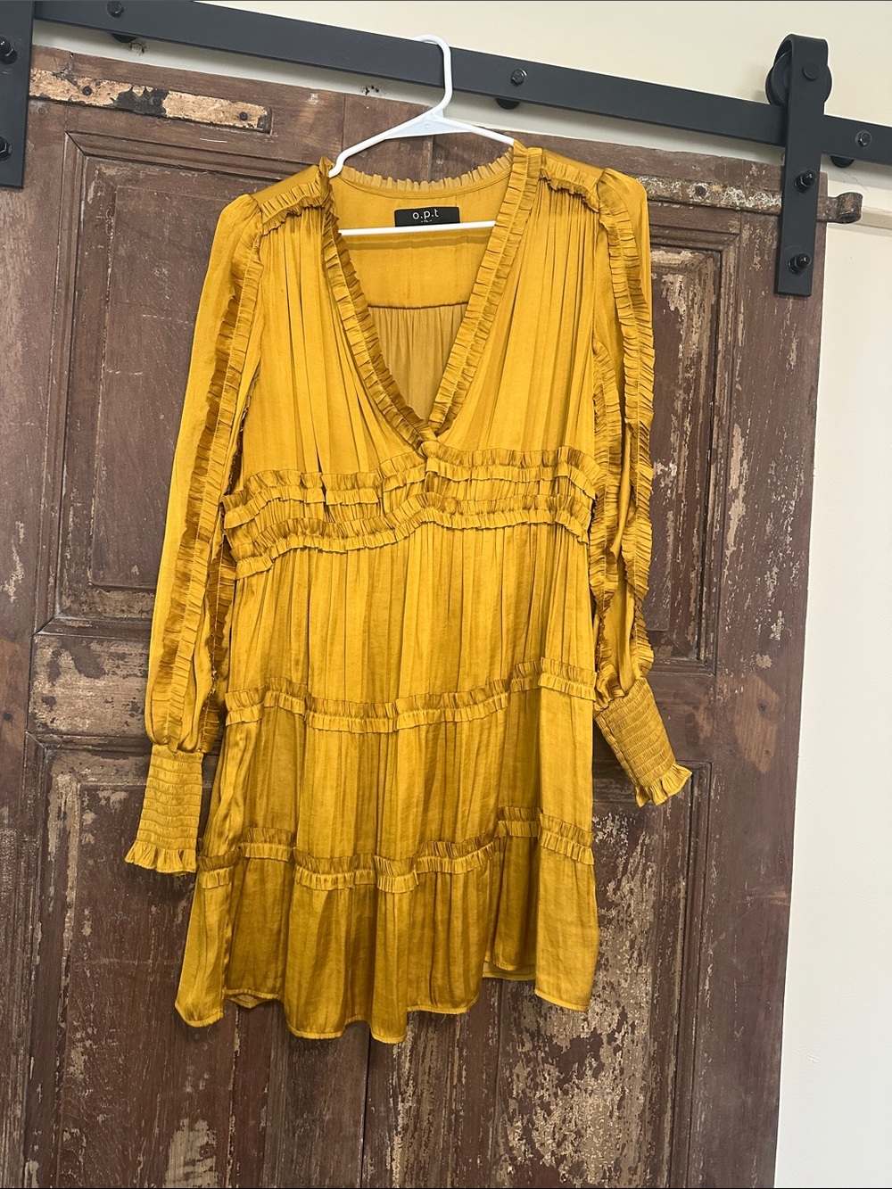 o.p.t. Mustard Yellow Long Sleeve Tiered V-Neck Dress